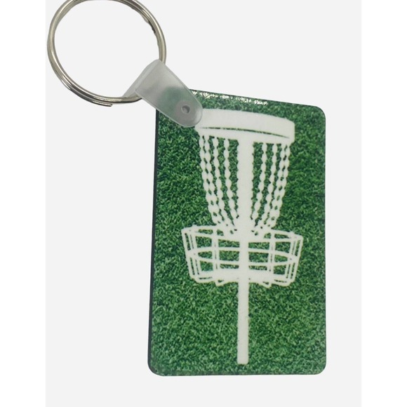 Disc Golf Keychain DISCGOLF BASKET Turf GREEN Custom Made Key Ring Hardboard - Picture 6 of 7